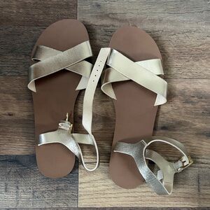 J. Crew Gold Leather Crisscross Ankle Strap Sandals